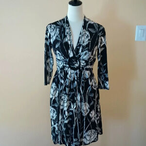 vintage Maggy London black/white belted midi dress (size 6p)